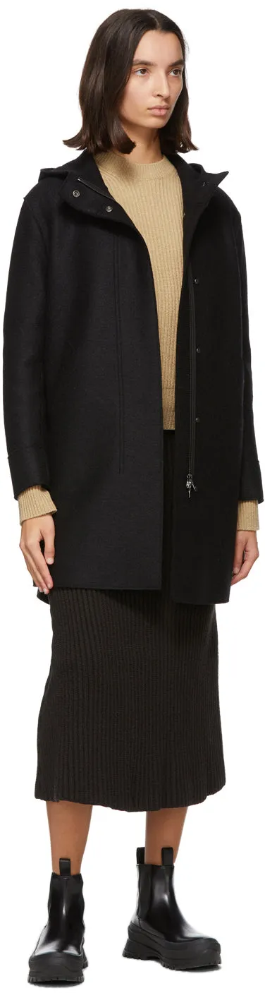 Harris Wharf London Black Pressed Wool Fishtail Parka
