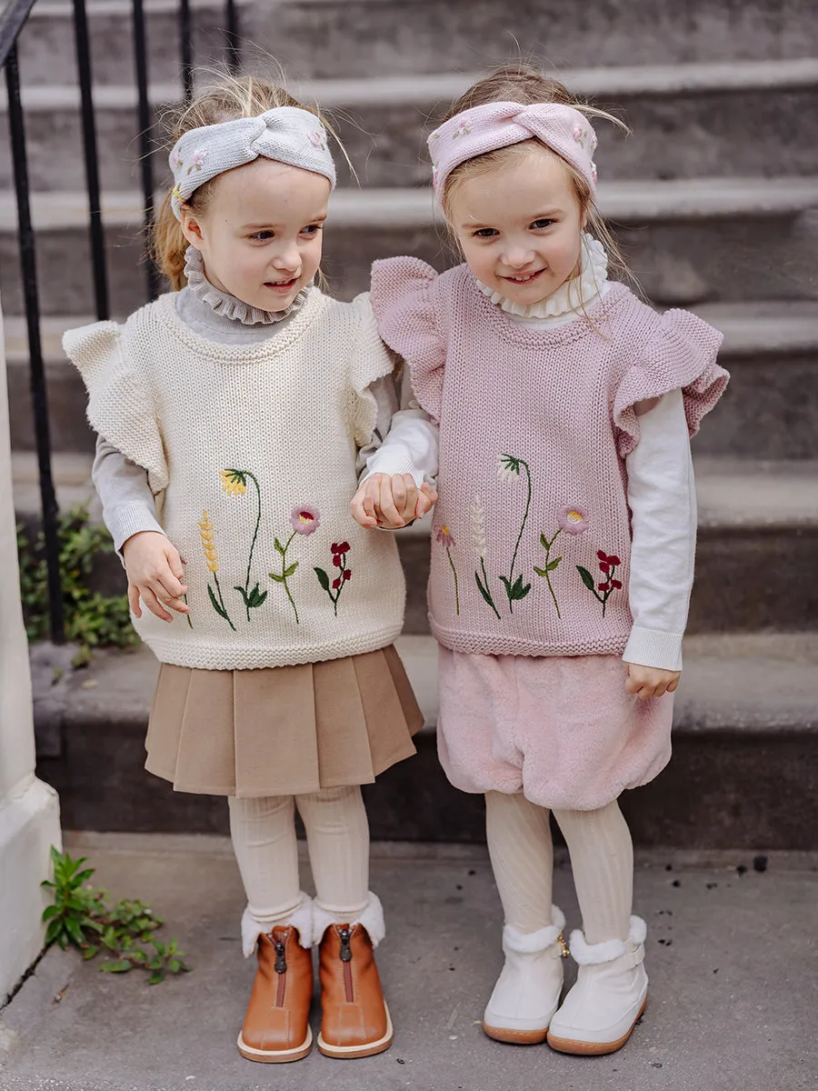 Hebe Embroidered Knitted Vest, Cream