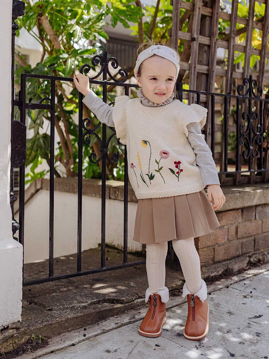 Hebe Embroidered Knitted Vest, Cream