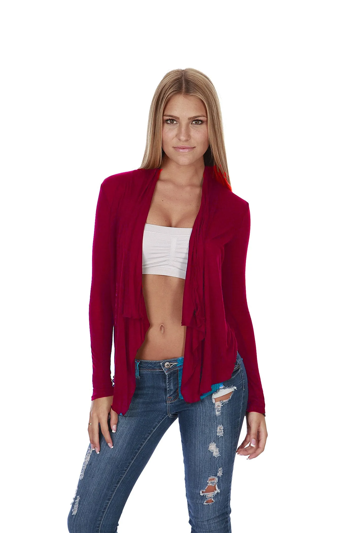 Hollywood Star Fashion Women's Shawl Collar Long Sleeve Cardigan Open Front