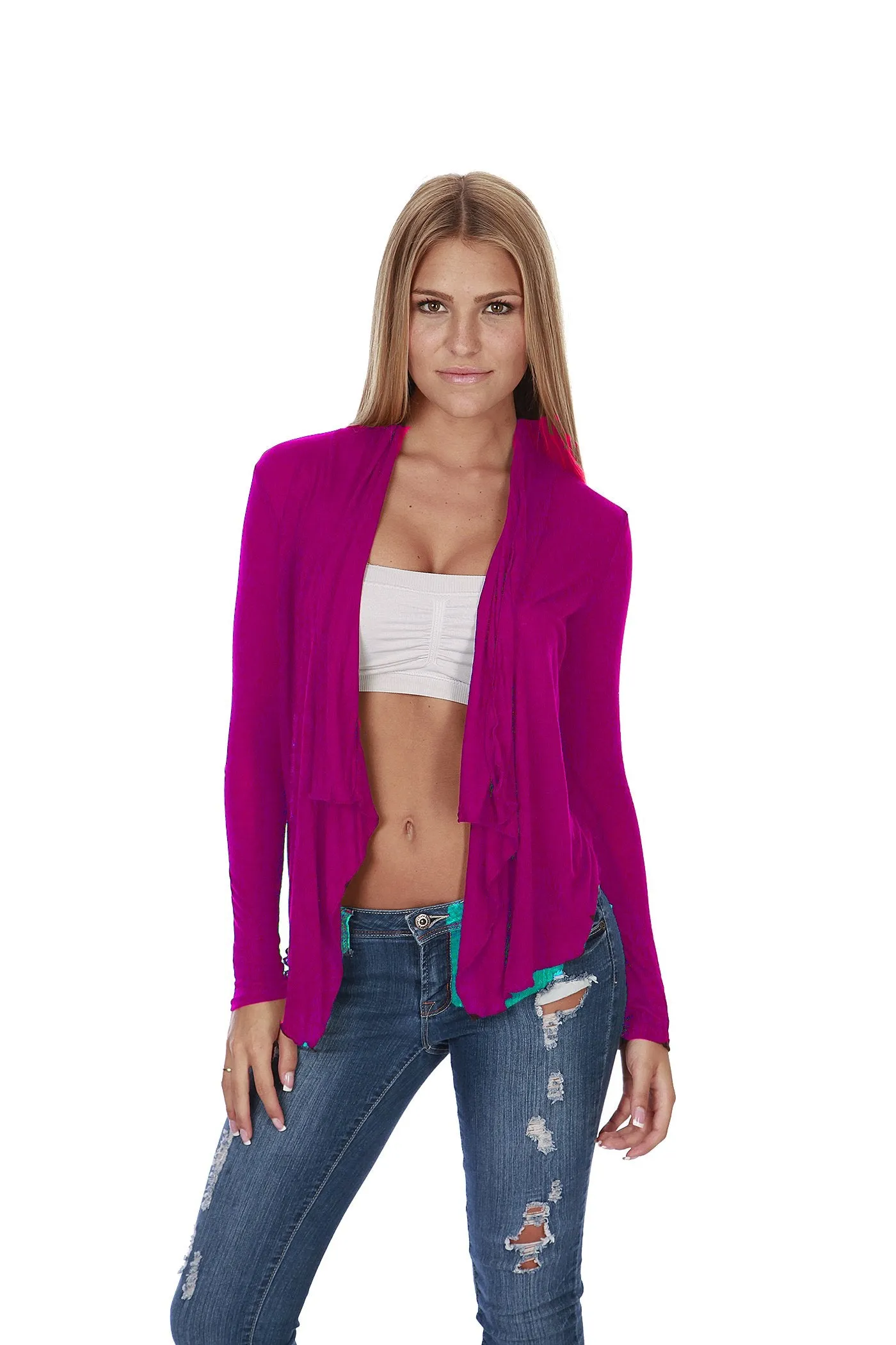 Hollywood Star Fashion Women's Shawl Collar Long Sleeve Cardigan Open Front