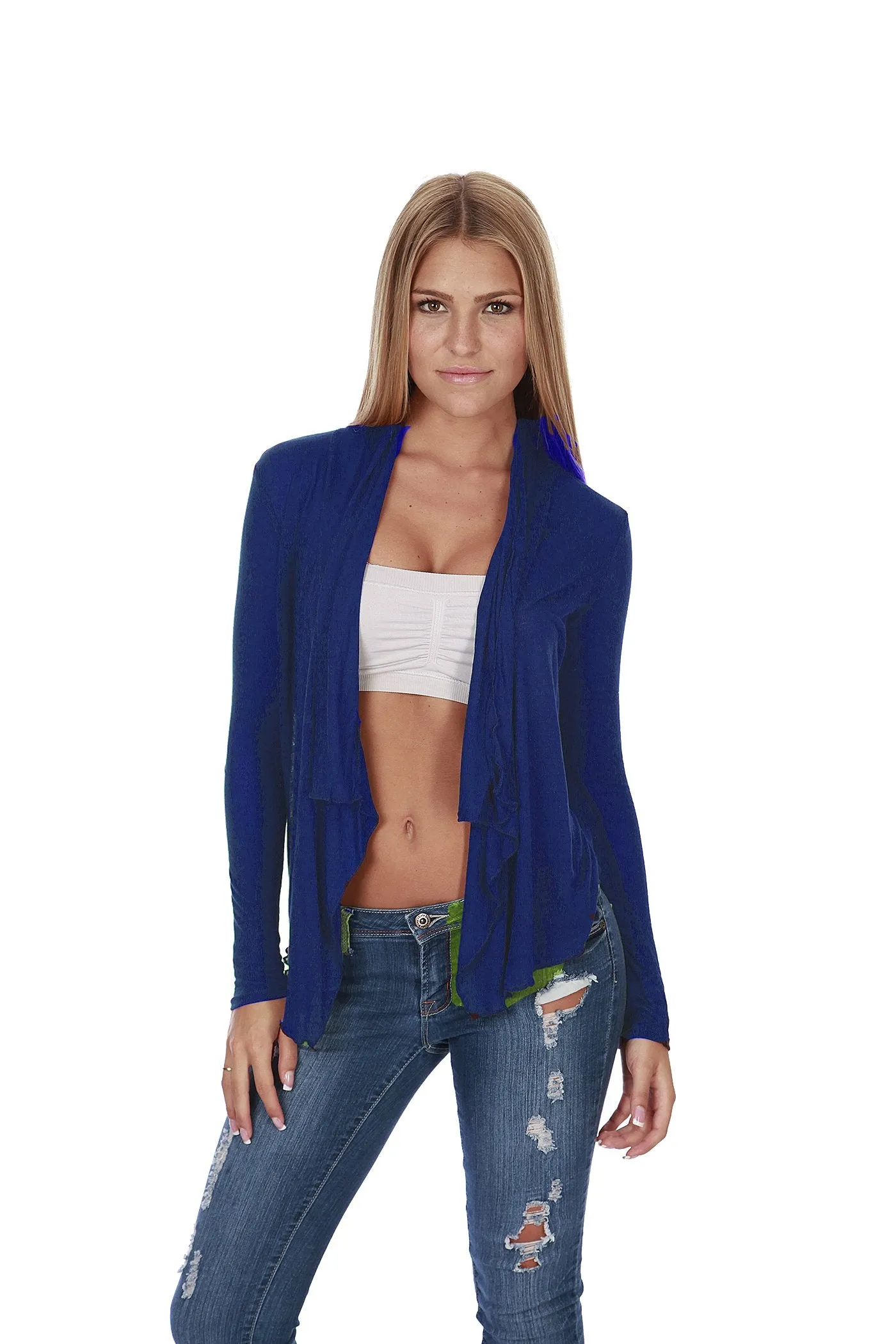 Hollywood Star Fashion Women's Shawl Collar Long Sleeve Cardigan Open Front