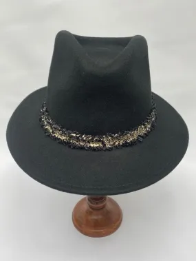 Izzi Accessories Fedora Black Hat With Boucle Tweed Band