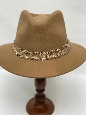 Izzi Accessories Fedora Camel Hat With Boucle Tweed Band