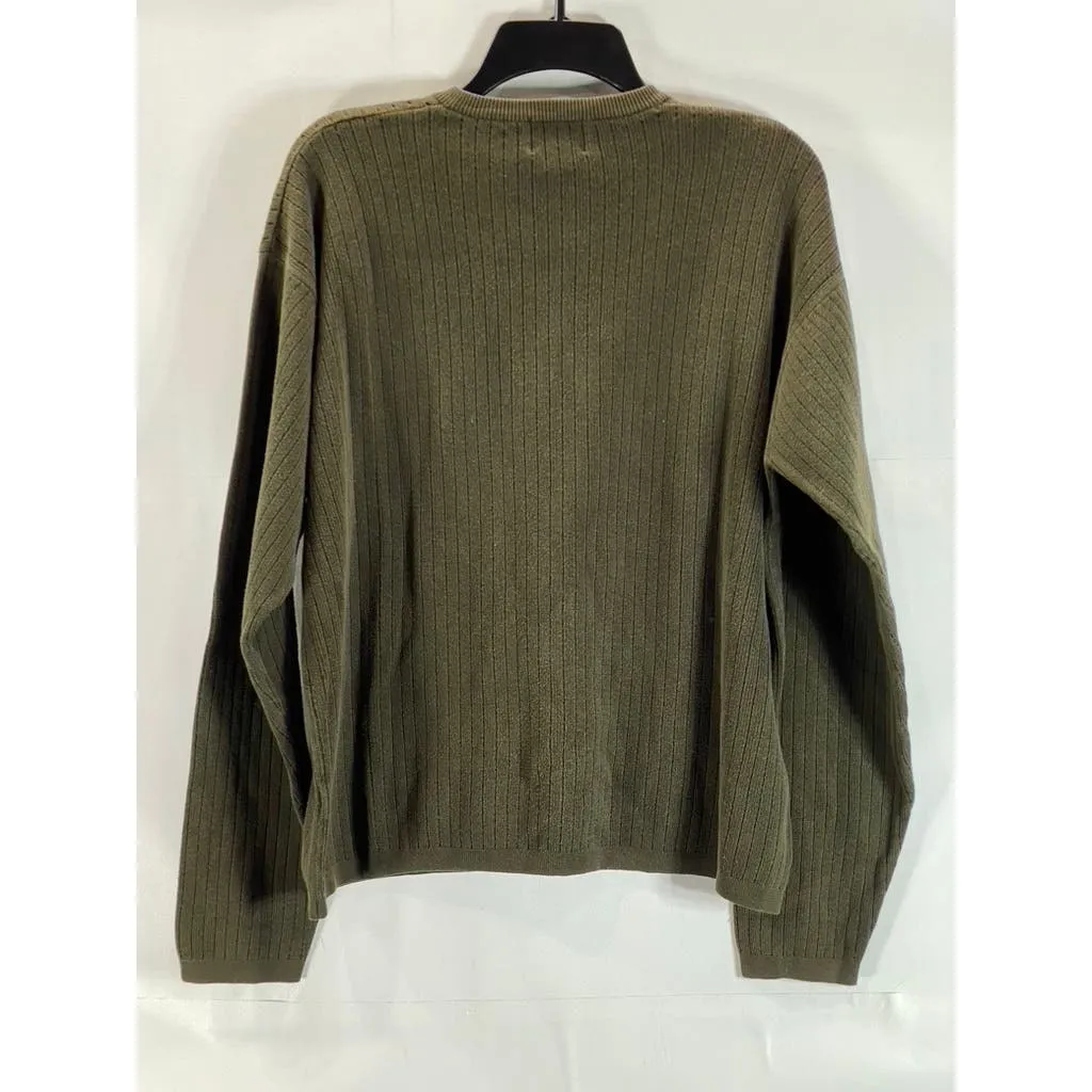 J. CREW Men's Olive Green Cotton Ribbed V-Neck Pullover Sweater SZ M