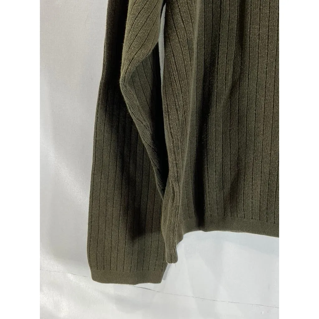 J. CREW Men's Olive Green Cotton Ribbed V-Neck Pullover Sweater SZ M