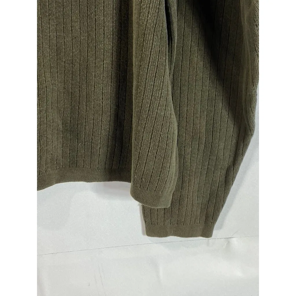 J. CREW Men's Olive Green Cotton Ribbed V-Neck Pullover Sweater SZ M