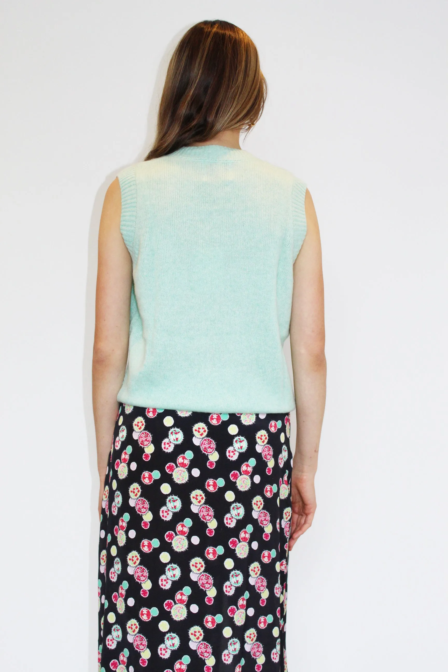 JU Aran Cashmere Vest in Mint Green