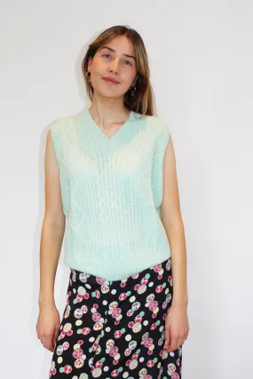 JU Aran Cashmere Vest in Mint Green