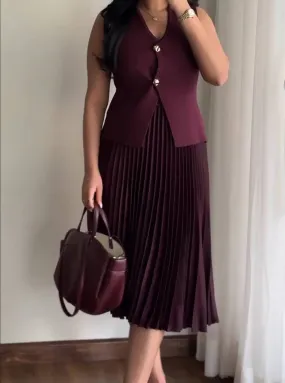 Knitted Vest And Pleated Skirt