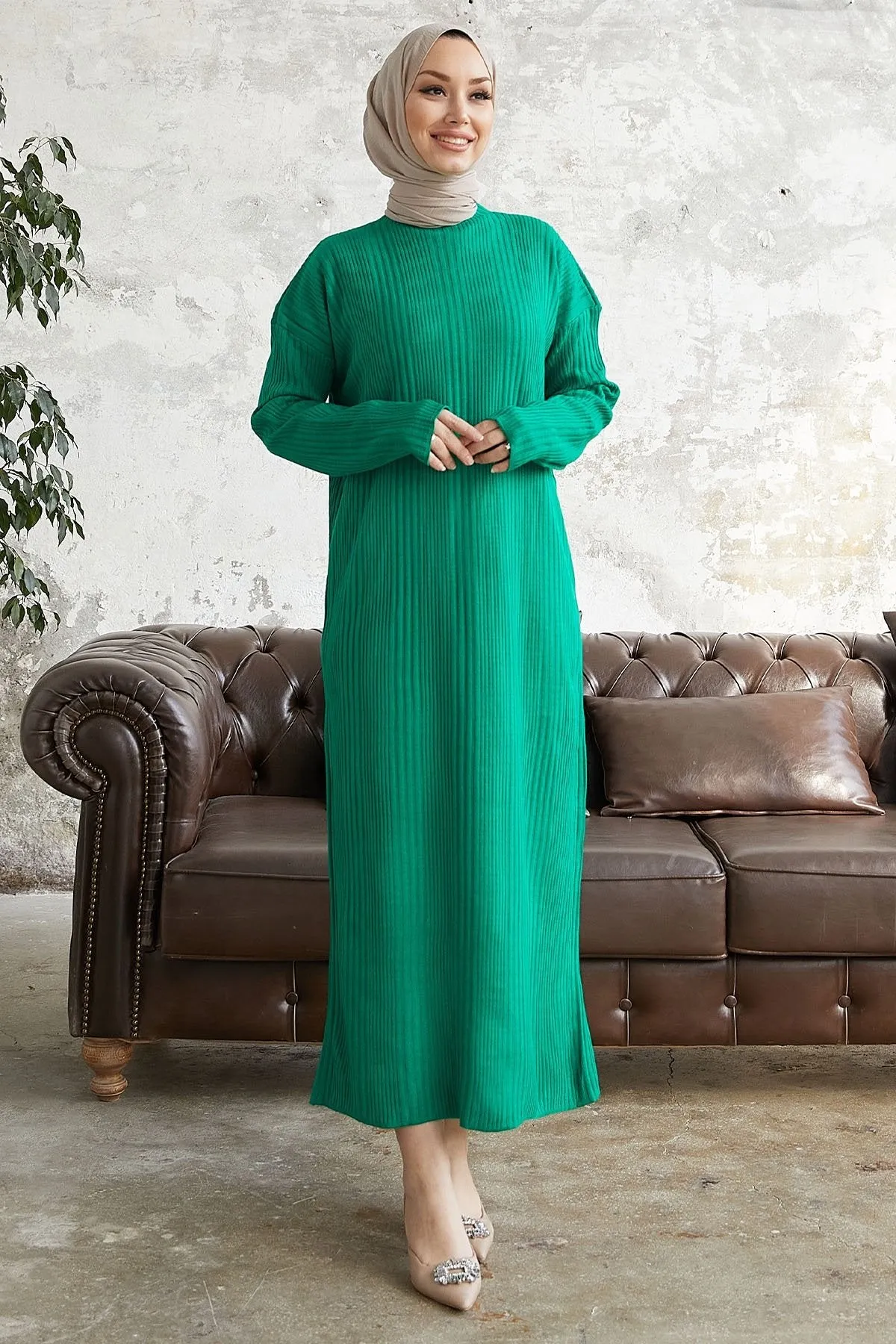 MDS Women Arissa Fisherman Collar Long Knit Dress - Green - Merano