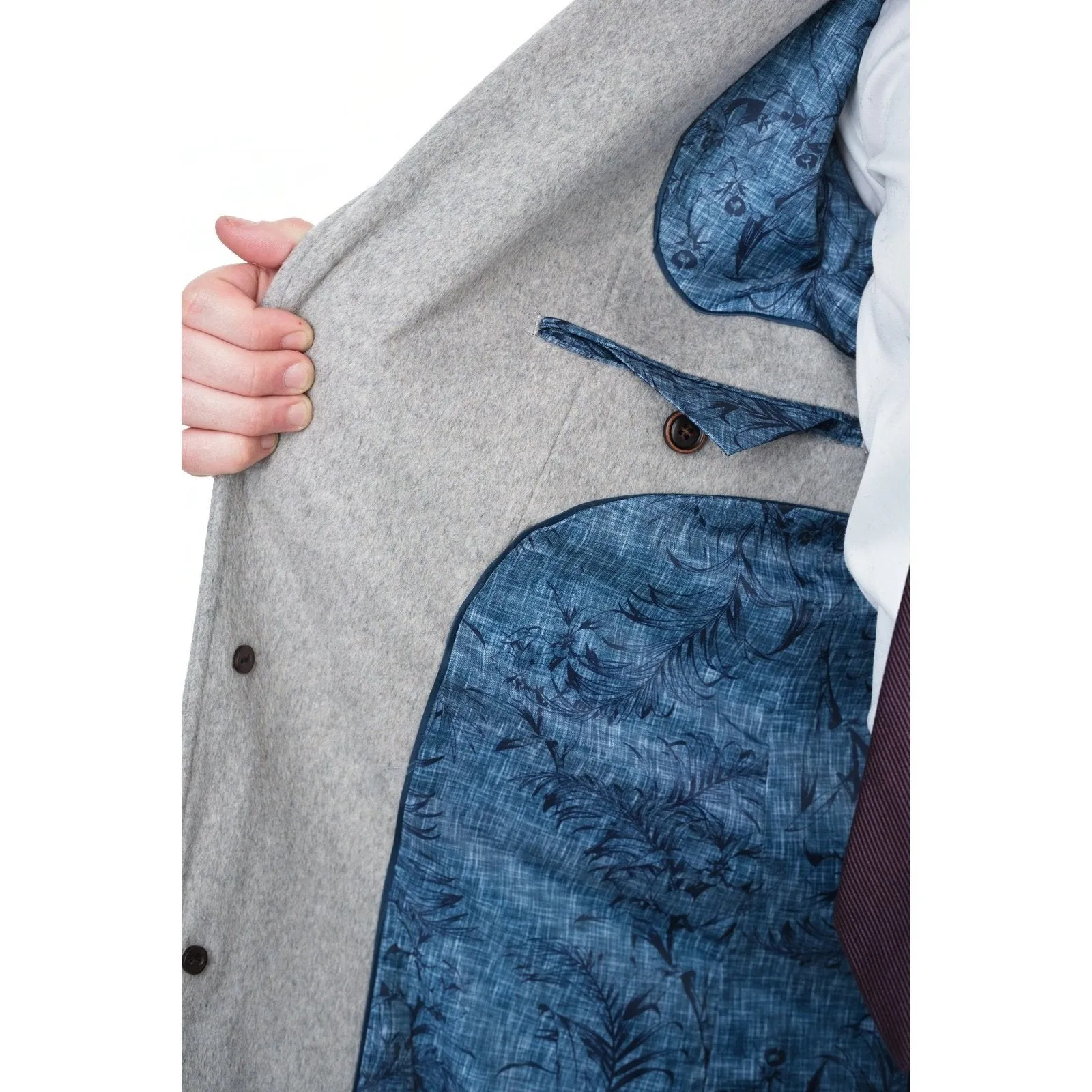 Men's Wool Cashmere Single Breasted Light Gray 3/4 Length Car Coat Top Coat