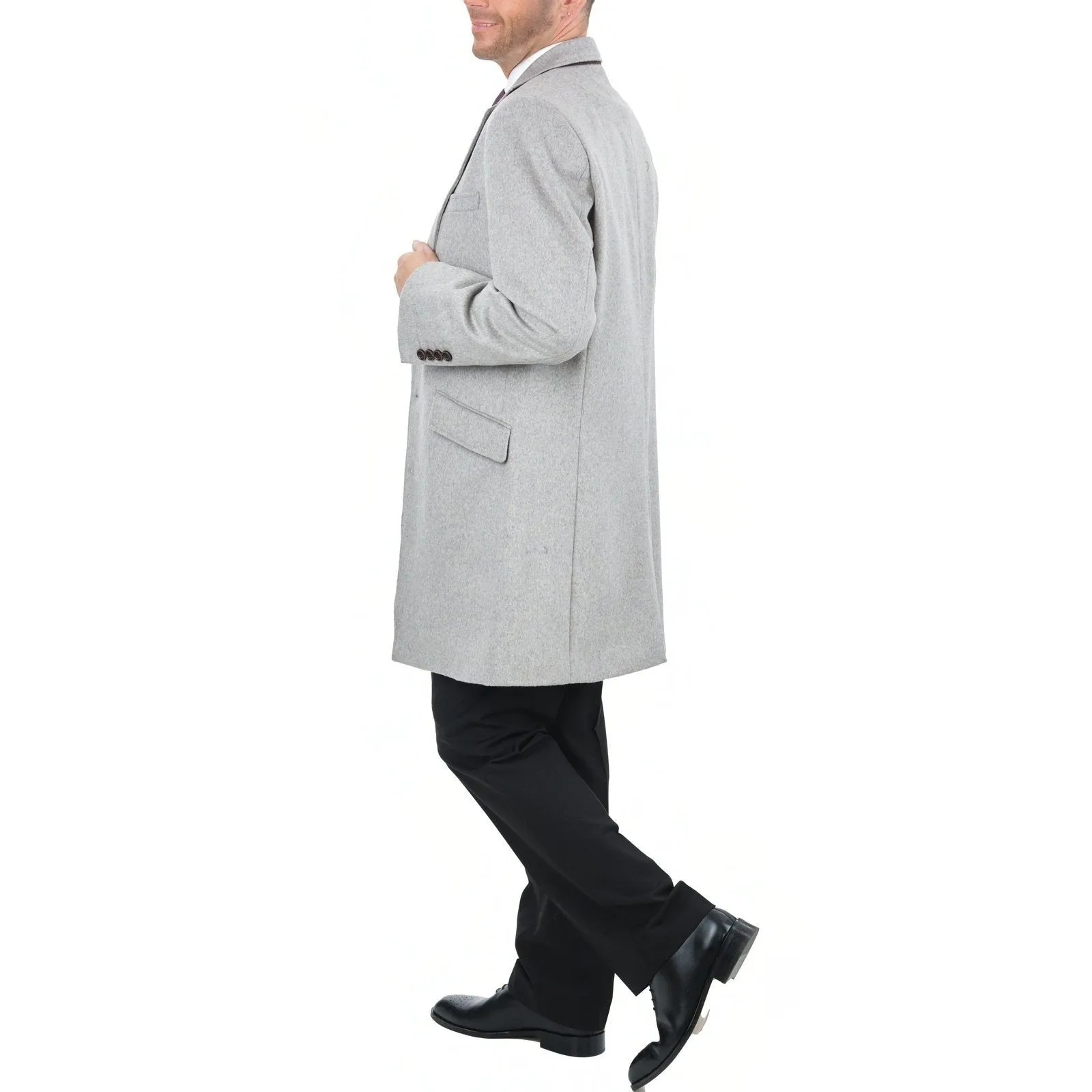 Men's Wool Cashmere Single Breasted Light Gray 3/4 Length Car Coat Top Coat