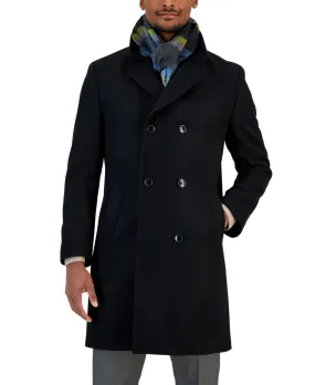 Nautica Mens Classic fit Double Breasted Overcoat Coat 44 S Black Solid