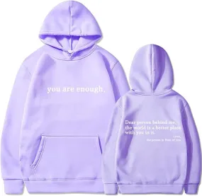 NEW LELISKA You are Enough Hoodie, Dear Person Behind Me Hoodie Sweatshirt, You are Enough Graphic Sweatshirt Pullover Hoodies, Purple, Sz S