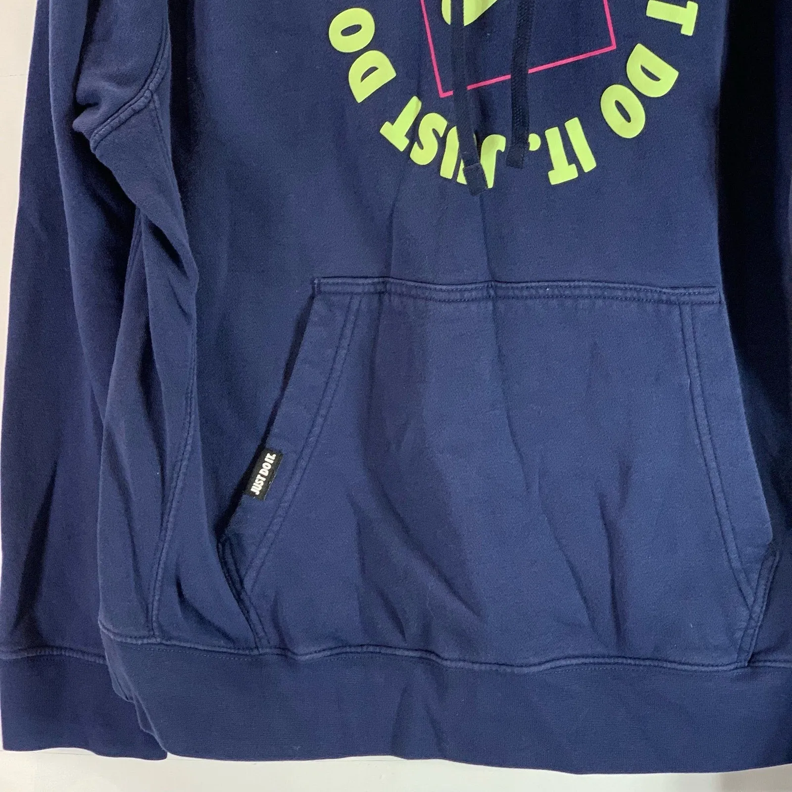 NIKE Sportswear Men's Navy/Green Just Do It Fleece Pullover Hoodie SZ L