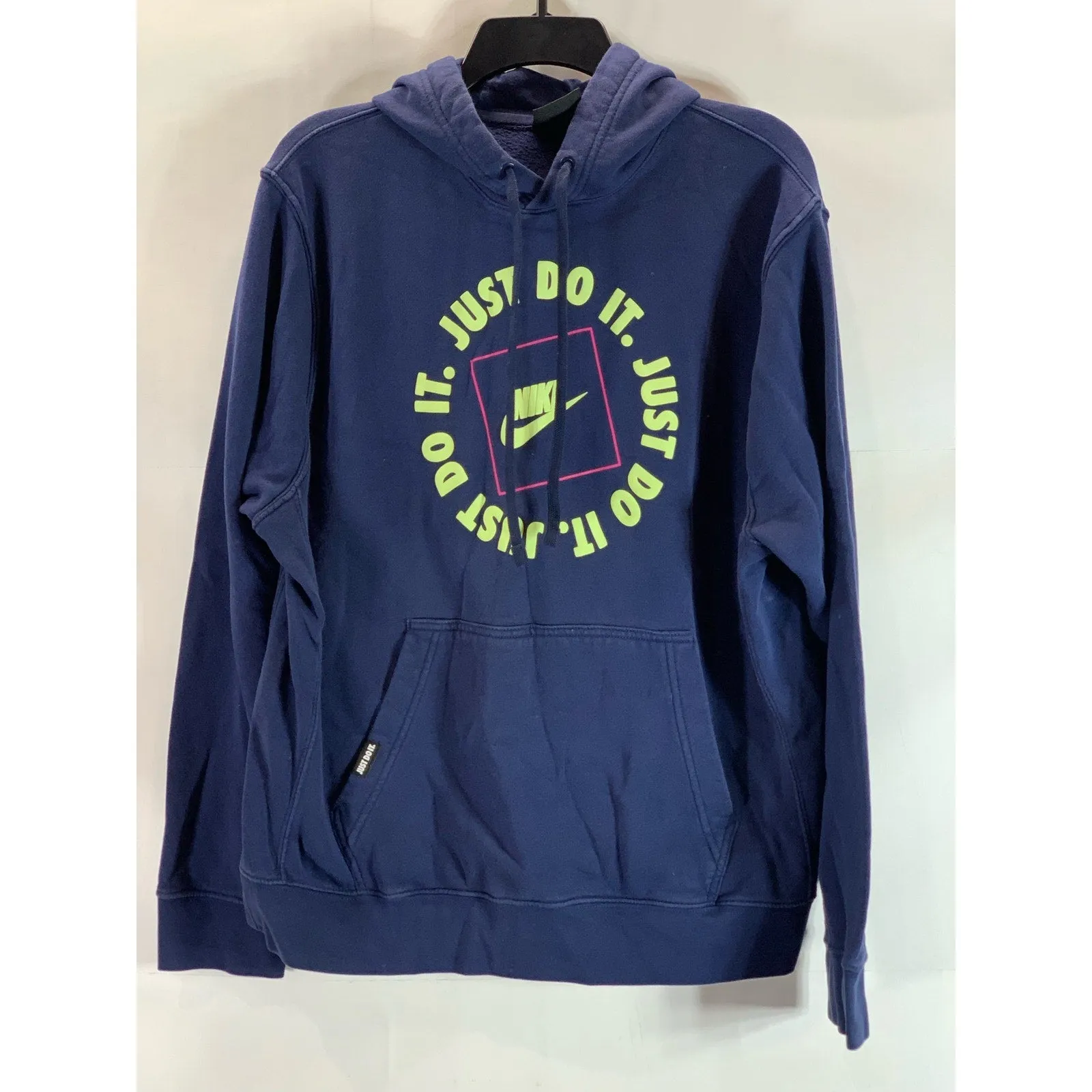 NIKE Sportswear Men's Navy/Green Just Do It Fleece Pullover Hoodie SZ L