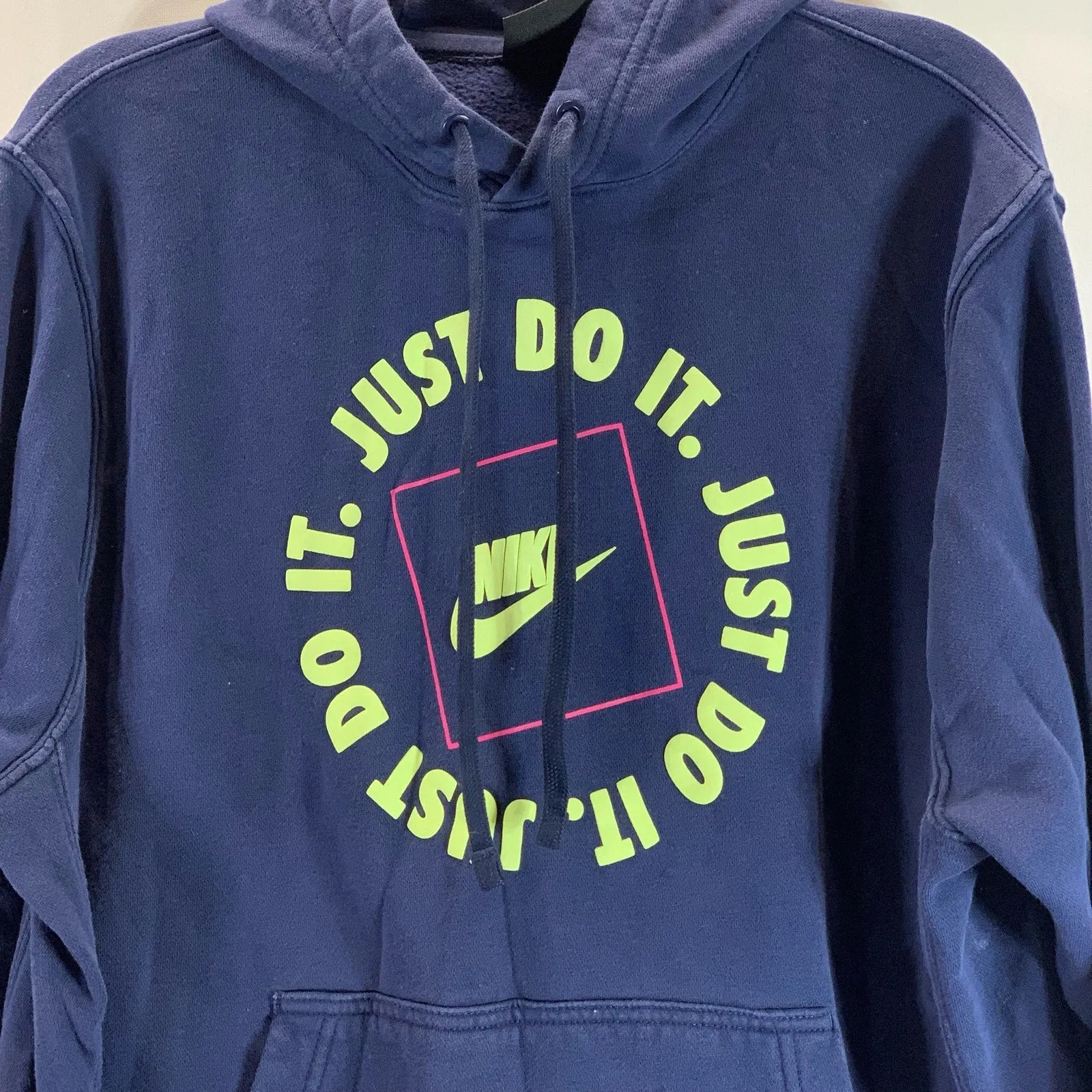 NIKE Sportswear Men's Navy/Green Just Do It Fleece Pullover Hoodie SZ L