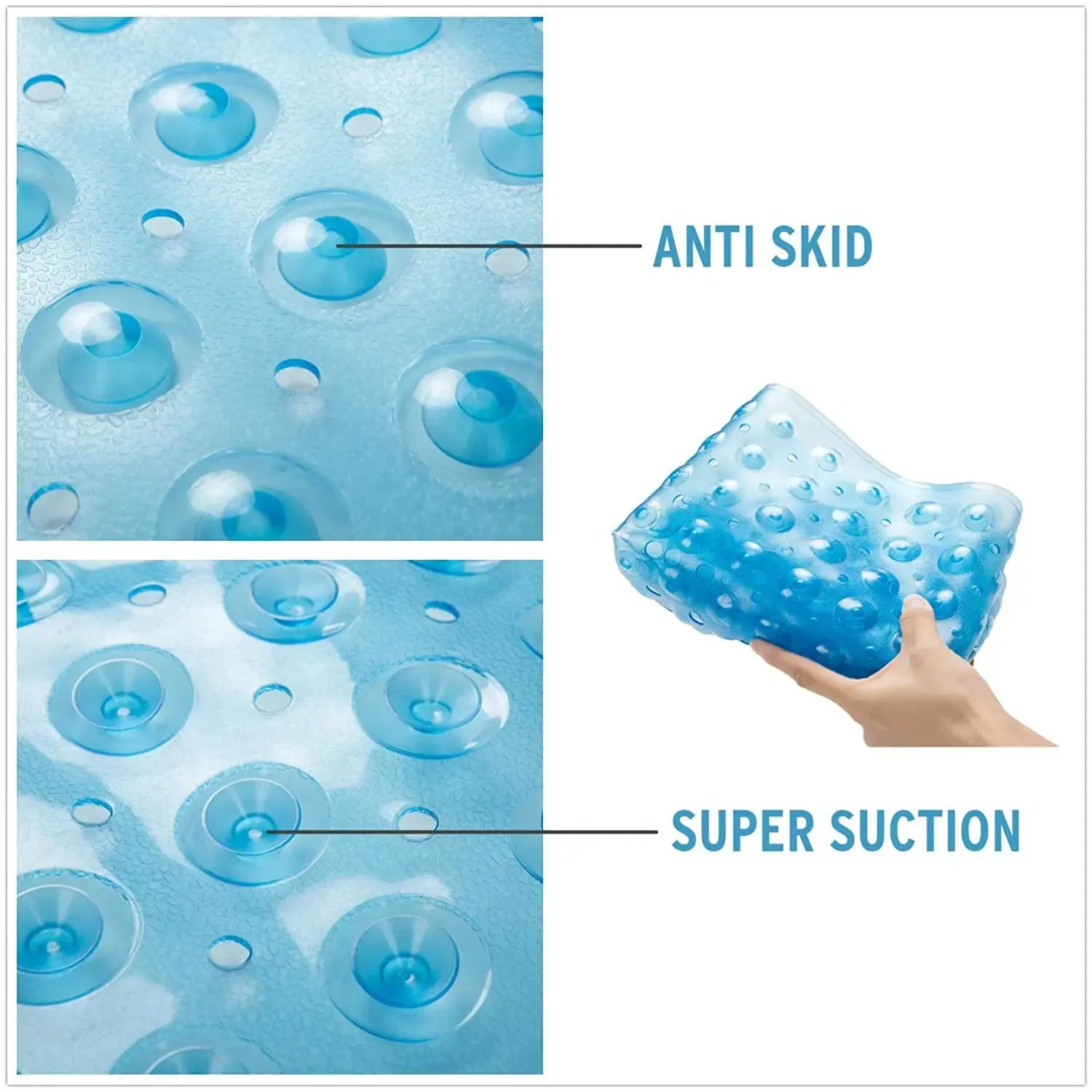 Non-Slip Eco Friendly Bath Mat- 100 *40 cm - Transparent Blue ( Soft pebble ),non-slip bath mat