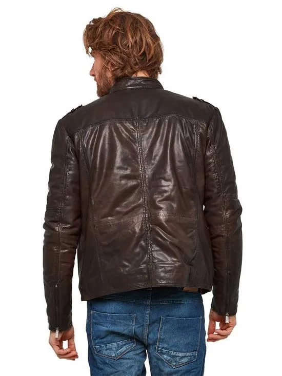 Numo Brown Leather Jacket Men Biker Motorcycle Sheepskin