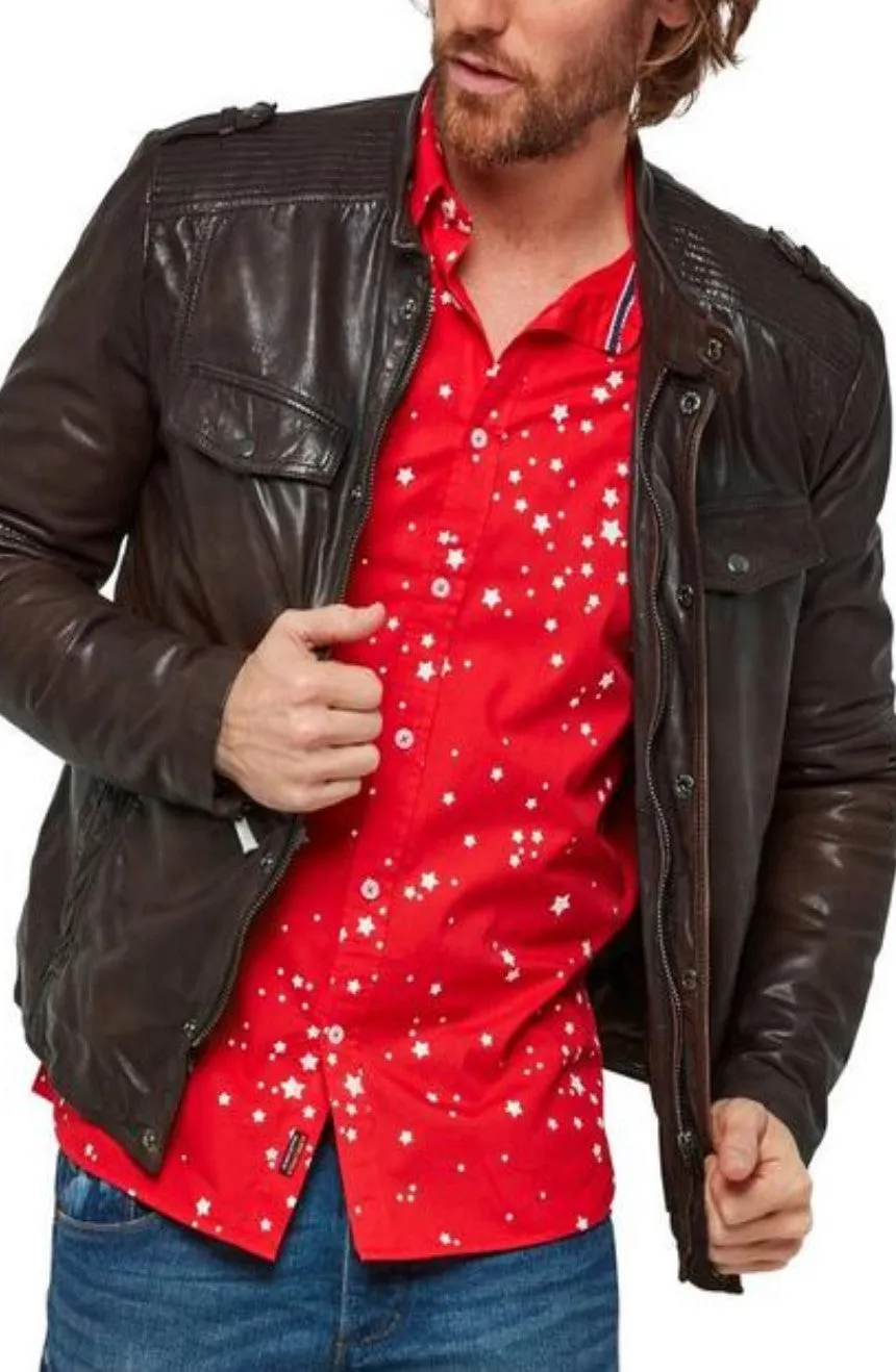 Numo Brown Leather Jacket Men Biker Motorcycle Sheepskin