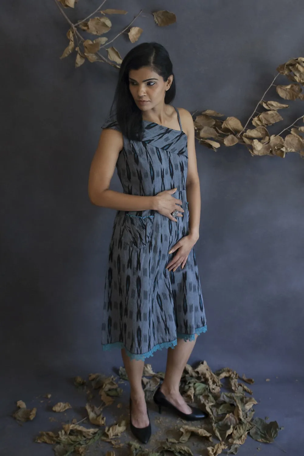 One side off-shoulder Ikat dress
