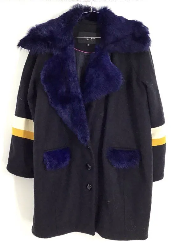 Paper London Women's Black Blue Overcoat - Size 12