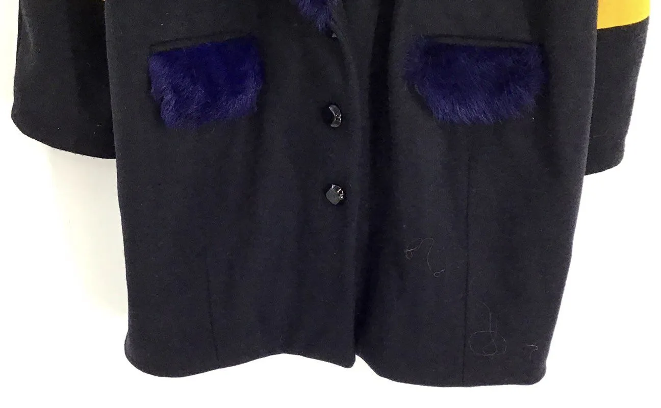 Paper London Women's Black Blue Overcoat - Size 12