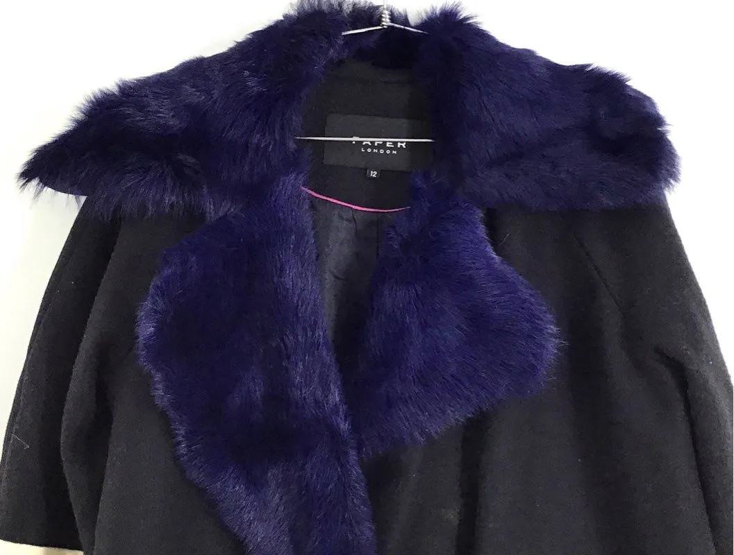 Paper London Women's Black Blue Overcoat - Size 12