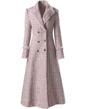 Pink Plaid Long-Sleeved Double Breasted Overcoat (Slim)