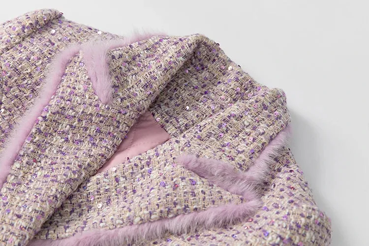 Pink Plaid Long-Sleeved Double Breasted Overcoat (Slim)