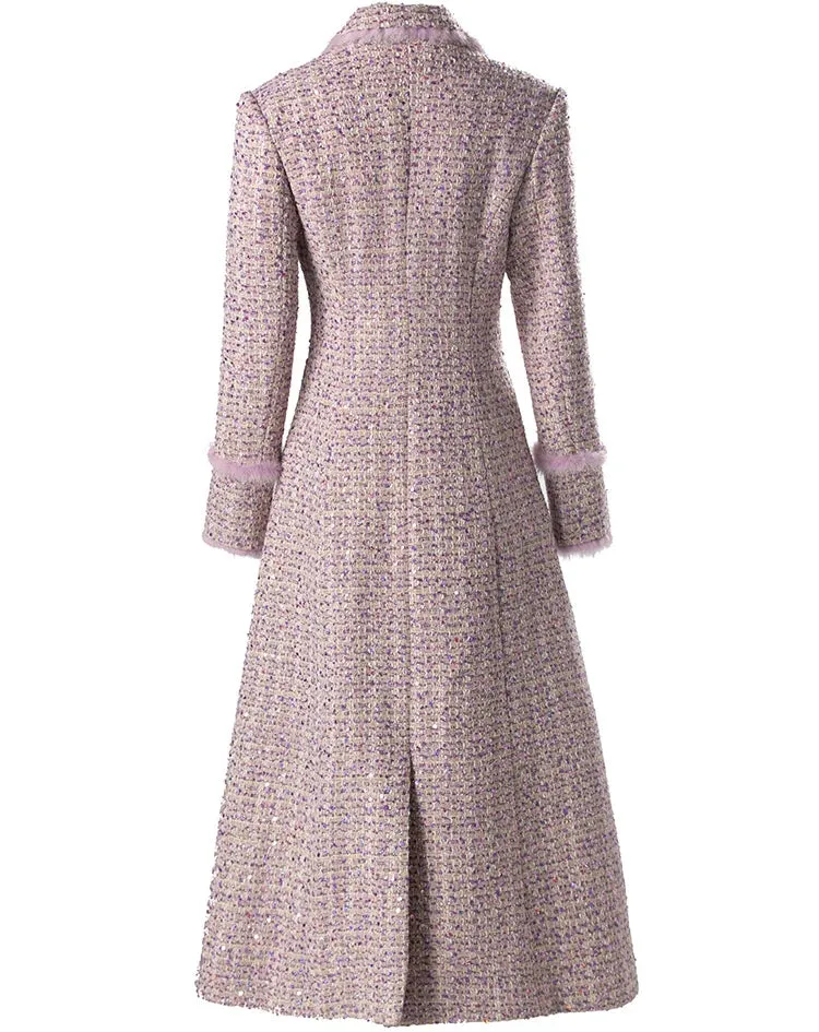Pink Plaid Long-Sleeved Double Breasted Overcoat (Slim)