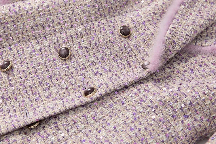 Pink Plaid Long-Sleeved Double Breasted Overcoat (Slim)