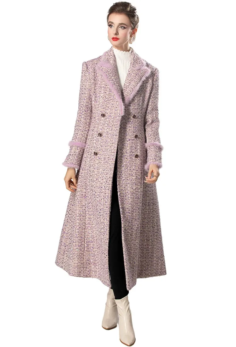 Pink Plaid Long-Sleeved Double Breasted Overcoat (Slim)