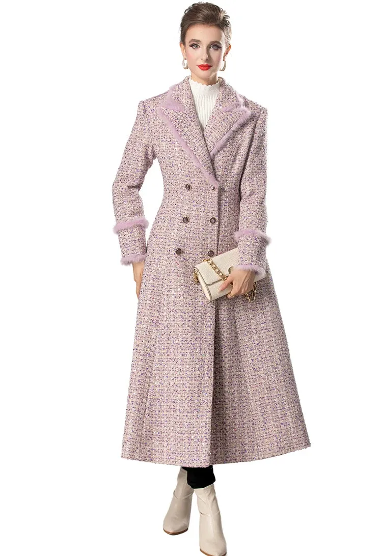Pink Plaid Long-Sleeved Double Breasted Overcoat (Slim)