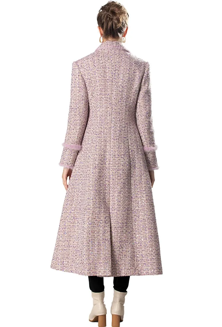 Pink Plaid Long-Sleeved Double Breasted Overcoat (Slim)