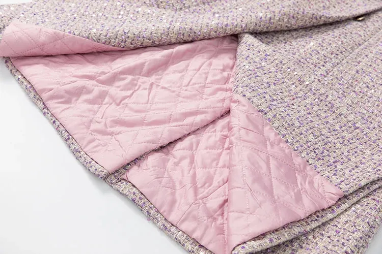 Pink Plaid Long-Sleeved Double Breasted Overcoat (Slim)