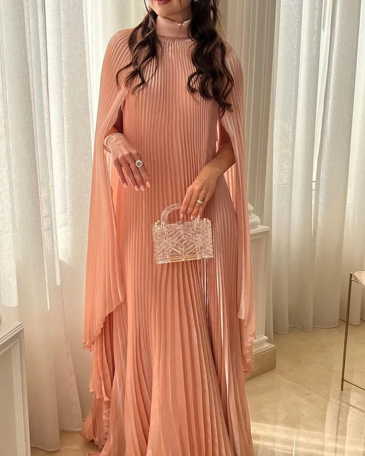 Pink Shawl Pleated Maxi Dress