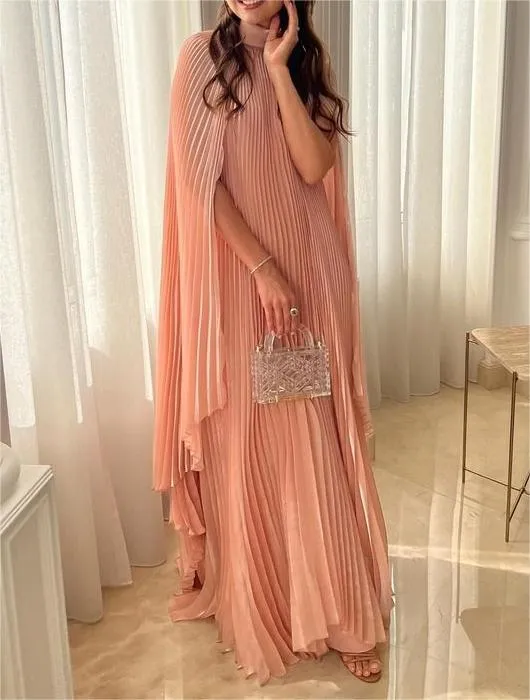 Pink Shawl Pleated Maxi Dress
