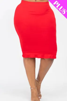 Plus Size Solid Ruffled Pencil Skirt