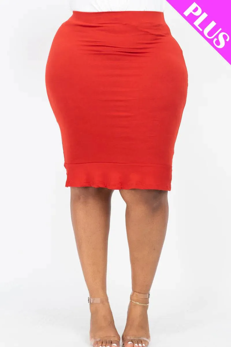Plus Size Solid Ruffled Pencil Skirt