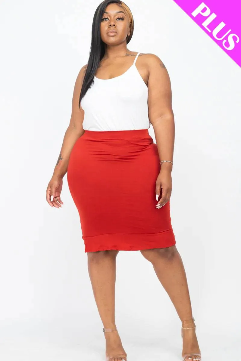 Plus Size Solid Ruffled Pencil Skirt
