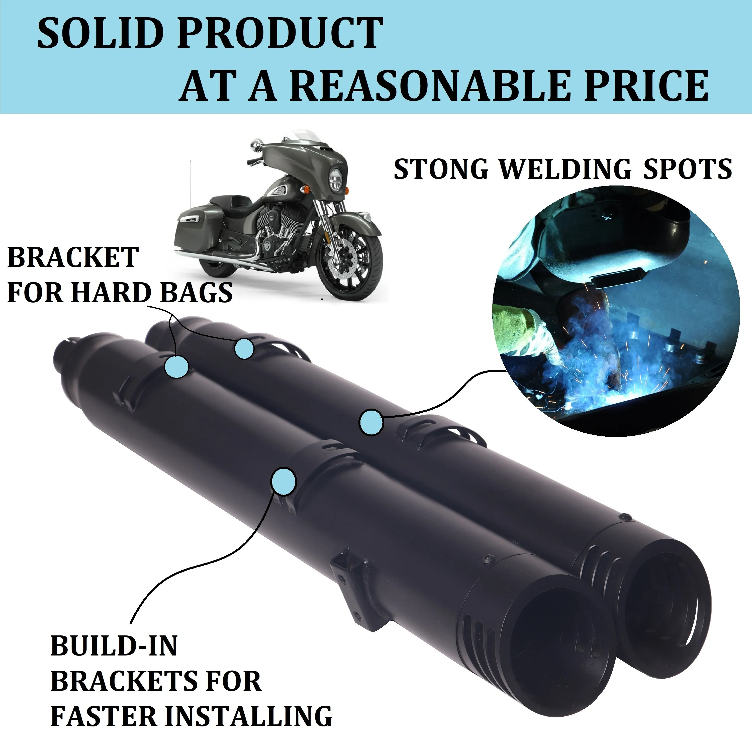 Sharkroad 4” Slip On Mufflers Exhaust for Indian 2014-2023 Chieftain Springfield Challenger Roadmaster