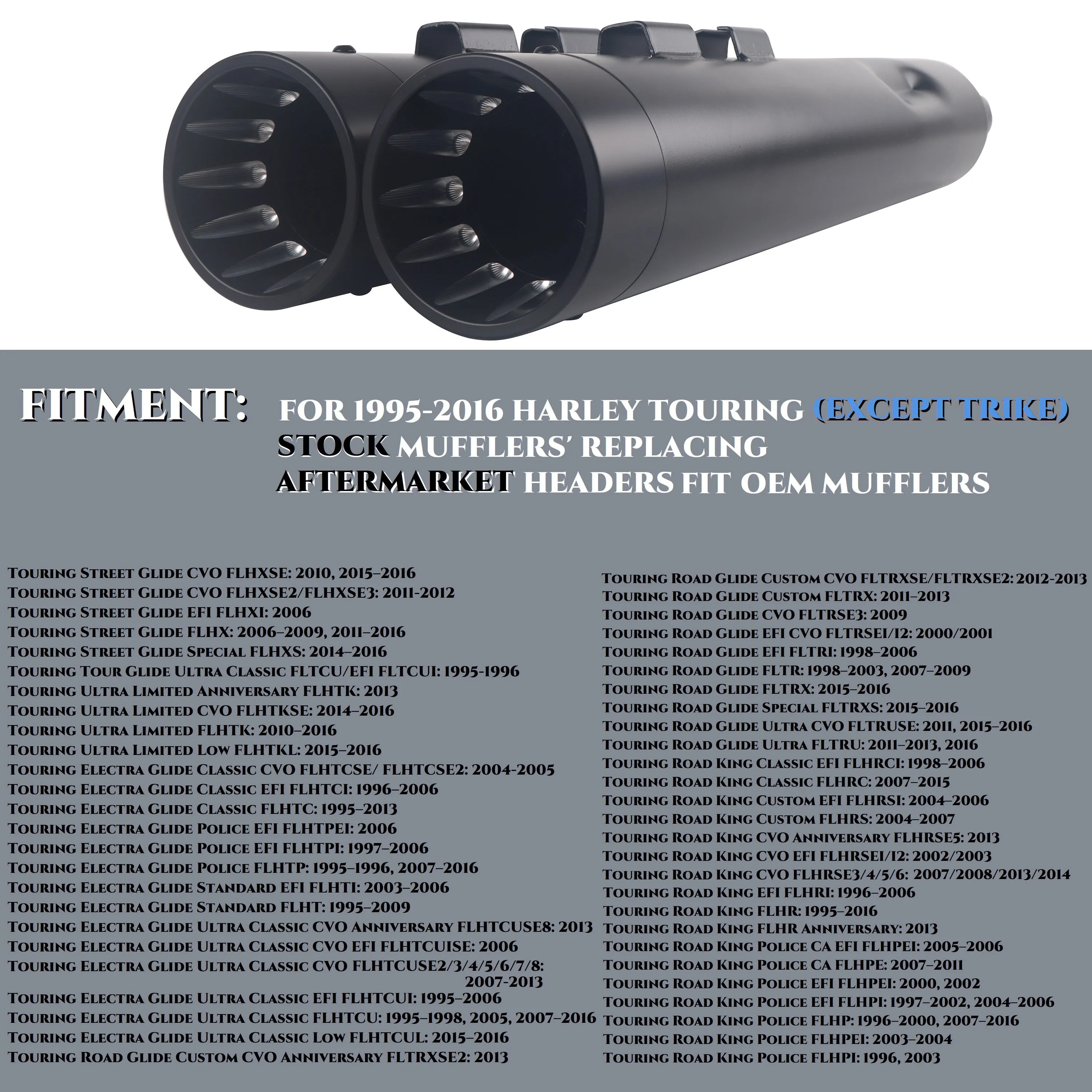 Sharkroad Harley Touring 1995-2016 4.0” Black Slip On Mufflers
