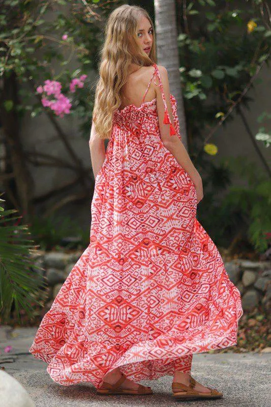 Shoulder Tie Print Maxi Dress