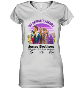 Signatures The Happiness Begins Jonas Brothers Shirt Women's Vneck