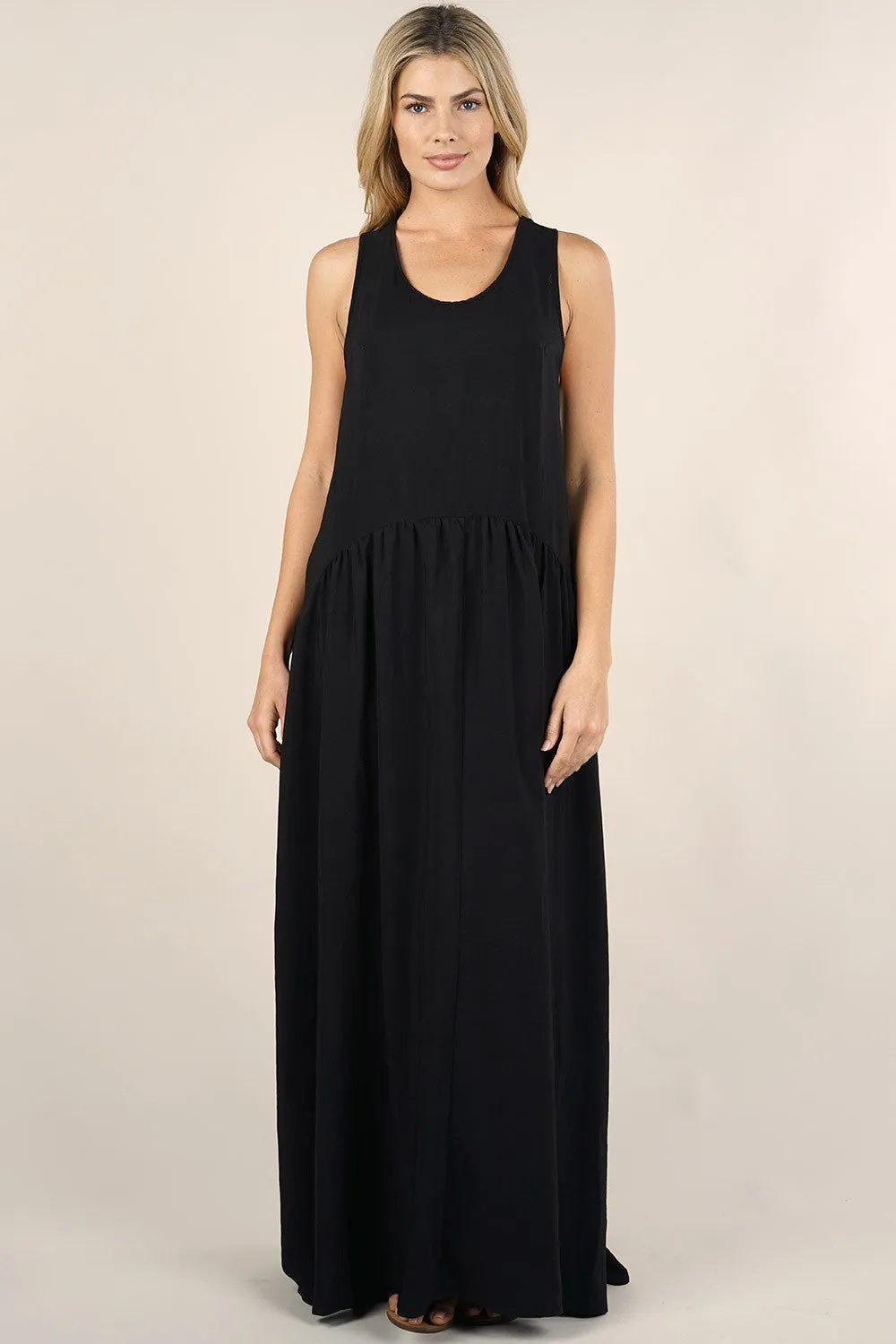 Sleeveless Racer Back Tiered Maxi Dress
