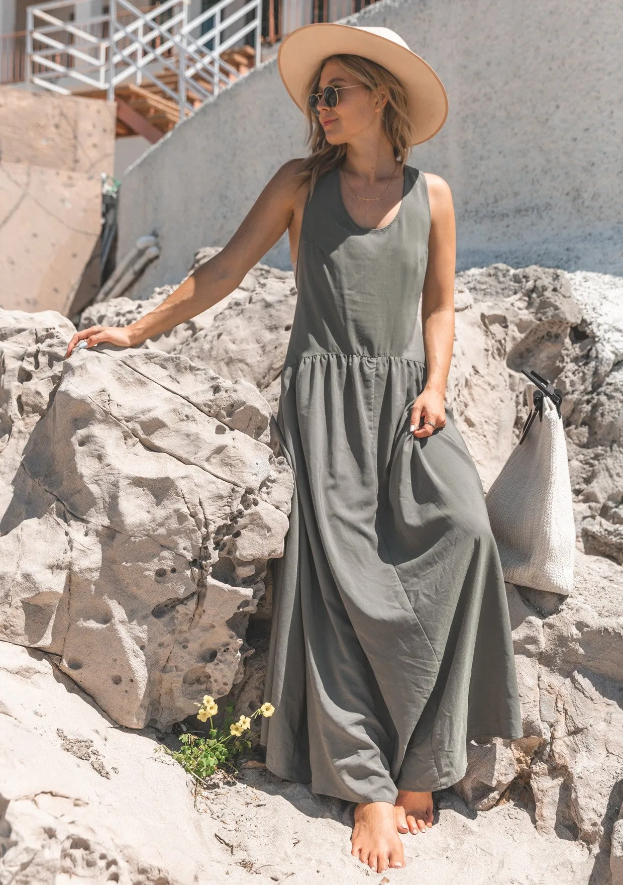 Sleeveless Racer Back Tiered Maxi Dress