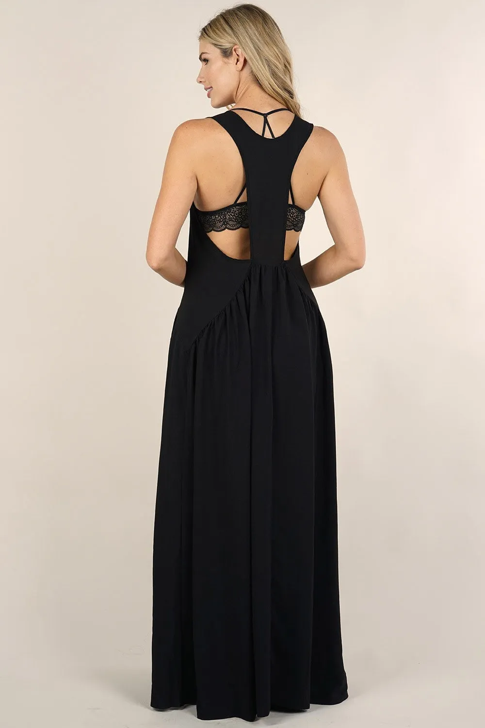 Sleeveless Racer Back Tiered Maxi Dress
