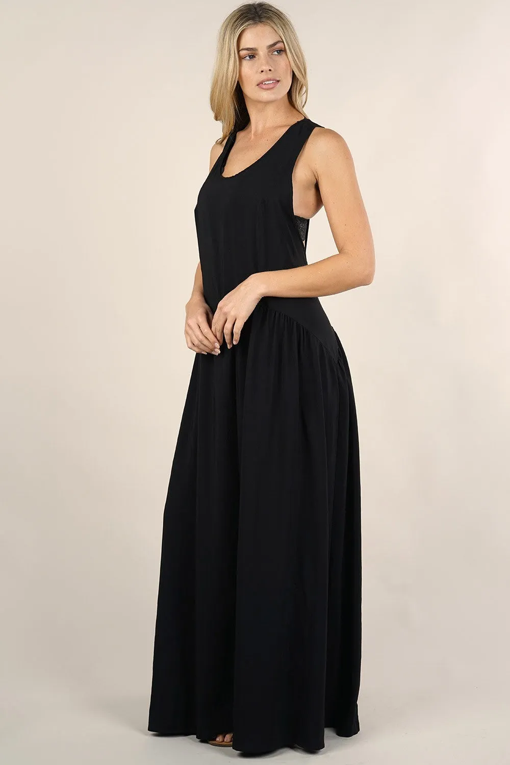 Sleeveless Racer Back Tiered Maxi Dress